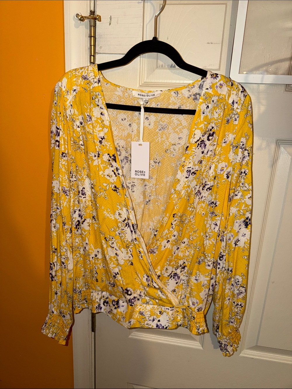 Rose & Olive Yellow Floral Wrap Top